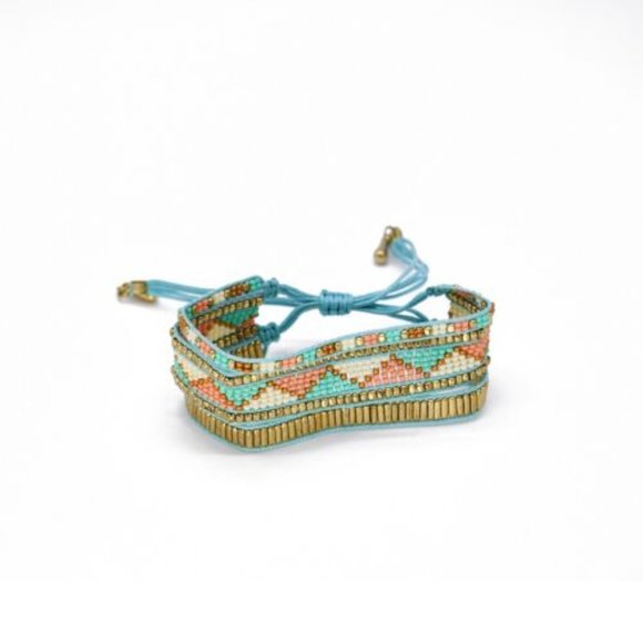 Blue/turquoise And Gold Beaded Bracelet - Picture 1 of 2